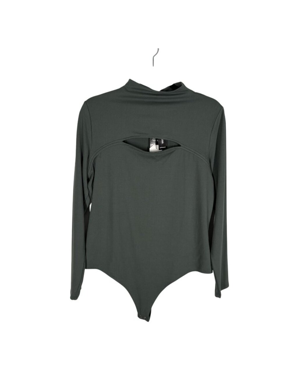 Express Wmn XL Green Long Sleeve Body Contour Cozy Mock Neck Cutout Bodysuit NWT